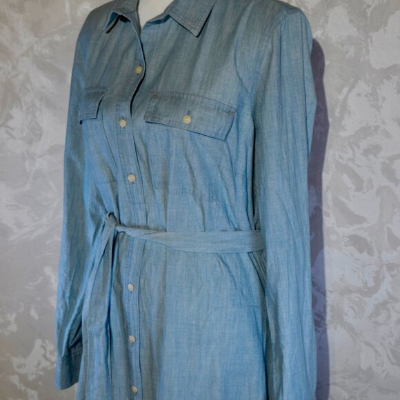 L.L. Bean Signature 2X Plus Size | Denim Chambray Tunic Shirt Dress | Vented - Picture 3 of 7